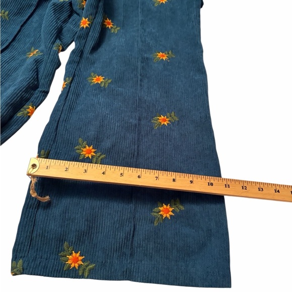 Women's Ditsy Floral Corduroy Jumpsuit Overalls w/Sunflower Embroidery-Size XS - Picture 11 of 13